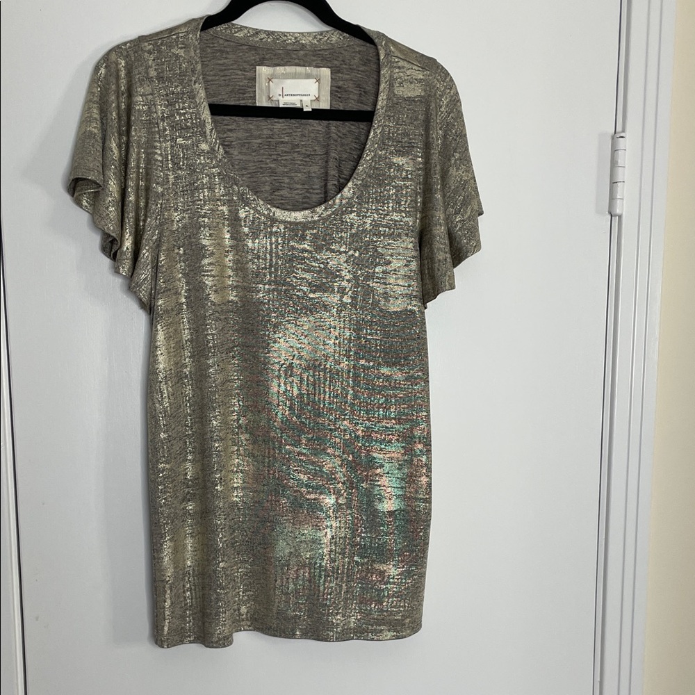 Anthropologie Gold and Silver Textured Tee